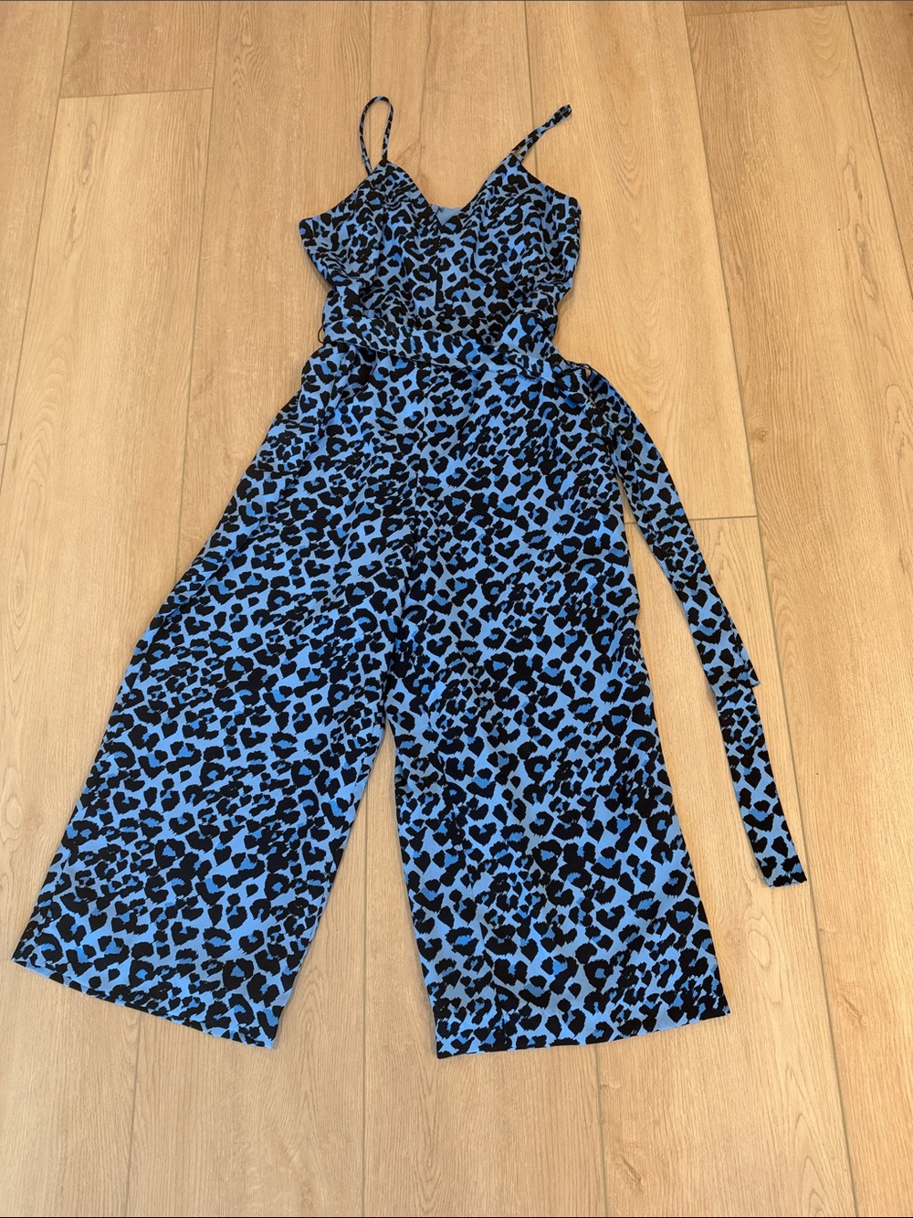 Banana Republic Blue and Black Leopard Print Wide-Leg Jumpsuit